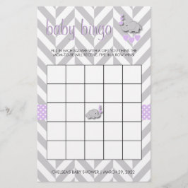 Paarse en grijze olifant Baby shower bingo Briefpapier