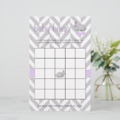 Paarse en grijze olifant Baby shower bingo Briefpapier (Staand voorkant)