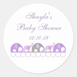 Paarse en Grijze Olifant Baby shower Favor Ronde Sticker
