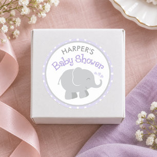 Paarse en grijze olifant baby shower ronde sticker