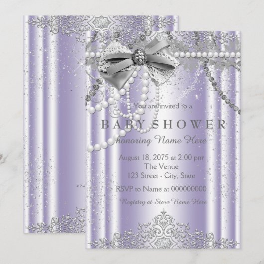 Paarse en grijze Pearl Girly Baby shower Kaart (Voorkant / Achterkant)