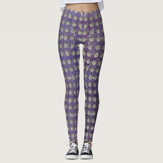 Paarse en grijze pols leggings (Voorkant)