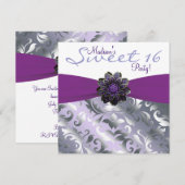 Paarse en grijze Sweet 16 verjaardagsfeestje Kaart (Voorkant / Achterkant)