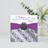 Paarse en grijze Sweet 16 verjaardagsfeestje Kaart (Staand voorkant)