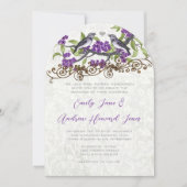 Paarse en grijze  Tortelduifjes bruiloft Kaart (Voorkant)