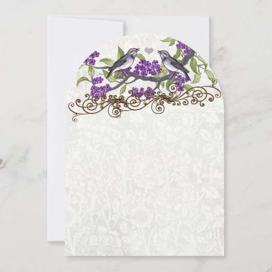 Paarse en grijze Tortelduifjes bruiloft Kaart (Achterkant)