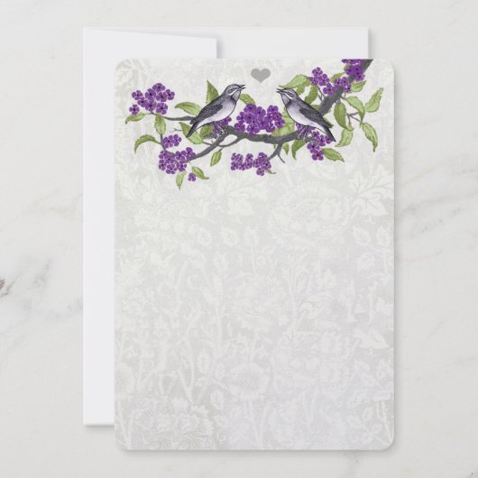 Paarse en grijze  Tortelduifjes bruiloft uitnodige Kaart (Achterkant)