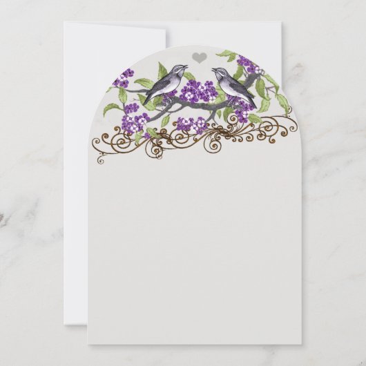 Paarse en grijze  Tortelduifjes bruiloft uitnodige Kaart (Achterkant)