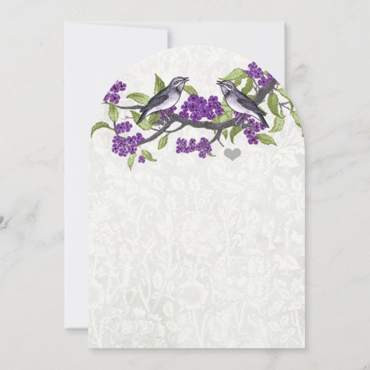 Paarse en grijze  Tortelduifjes bruiloft uitnodige Kaart (Achterkant)