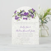 Paarse en grijze  Tortelduifjes bruiloft uitnodige Kaart (Staand voorkant)