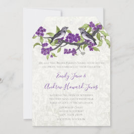 Paarse en grijze  Tortelduifjes bruiloft uitnodige Kaart