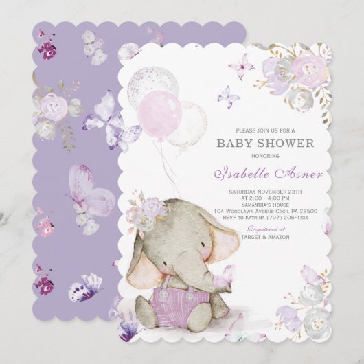 Paarse en grijze versieringen van Baby shower Kaart (Voorkant / Achterkant)