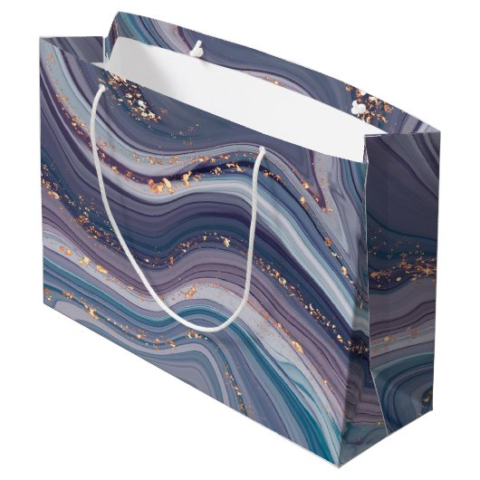 Paarse en grijze vloeibare marmer groot cadeauzakje (Achterkant Gekanteld)