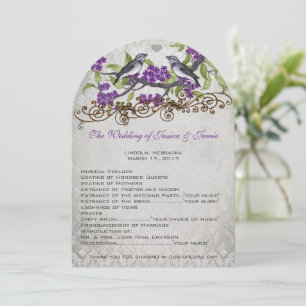 Paarse en grijze  vogels Damask Wedding Invite Kaart