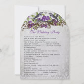 Paarse en grijze  vogels Damask Wedding Invite Kaart (Achterkant)