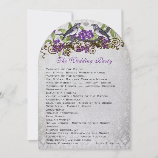 Paarse en grijze  vogels Damask Wedding Invite Kaart (Achterkant)