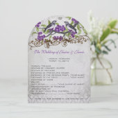 Paarse en grijze  vogels Damask Wedding Invite Kaart (Staand voorkant)