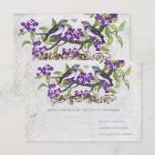 Paarse en grijze  vogels Damask Wedding Invite Kaart (Voorkant / Achterkant)