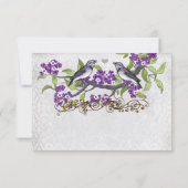 Paarse en grijze  vogels Damask Wedding Invite Kaart (Achterkant)