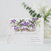 Paarse en grijze  vogels Damask Wedding Invite Kaart (Staand voorkant)