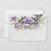 Paarse en grijze  vogels Damask Wedding RSVP Kaartje (Achterkant)