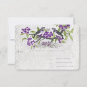 Paarse en grijze  vogels Damask Wedding RSVP Kaartje (Voorkant)
