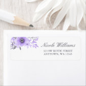 Paarse en Grijze Waterverf Bloemen Adreslabel Etiket (Insitu)