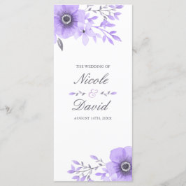 Paarse en Grijze Waterverf Bloemen Huwelijk Progra Programmakaart