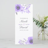 Paarse en Grijze Waterverf Bloemen Huwelijk Progra Programmakaart (Staand voorkant)