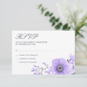 Paarse en Grijze Waterverf Bloemenbruiloft RSVP (Staand voorkant)