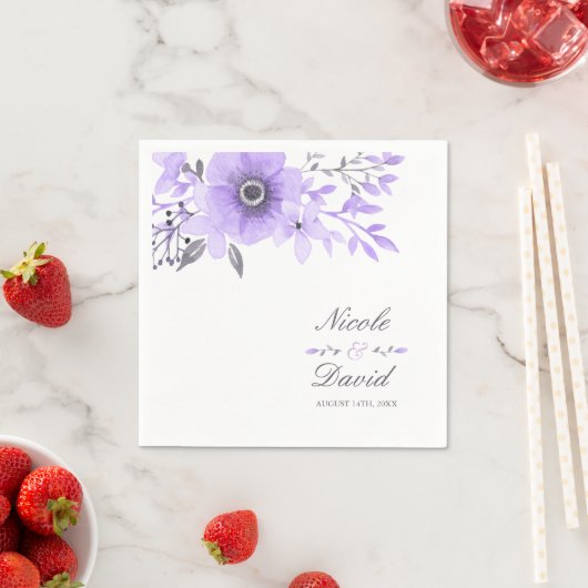 Paarse en Grijze Waterverf Bloemenbruiloft Servet (Insitu)