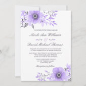 Paarse en Grijze Waterverf Bloemenbruiloft v2 Kaart (Voorkant)