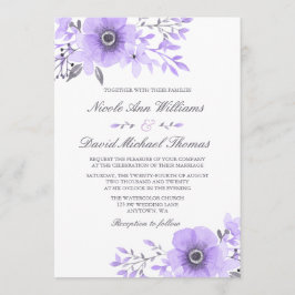 Paarse en Grijze Waterverf Bloemenbruiloft v2 Kaart