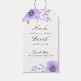 Paarse en grijze waterverf bloemige trouwdag cadeaulabel