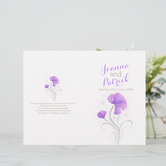 Paarse en grijze waterverf groot trouwprogramma (Staand voorkant)