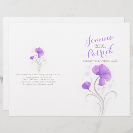 Paarse en grijze waterverf groot trouwprogramma (Voorkant / Achterkant)