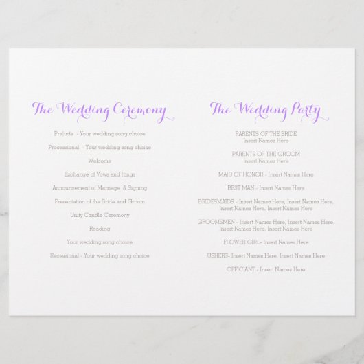 Paarse en grijze waterverf groot trouwprogramma (Achterkant)