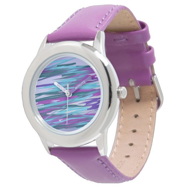 Paarse en groene Abstracte kunst Horloge (Gekanteld)