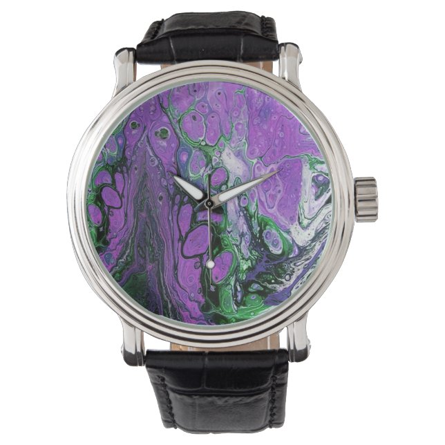 Paarse en groene abstracte verf horloge (Voorkant)