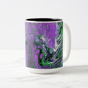 Paarse en groene abstracte verf tweekleurige koffiemok