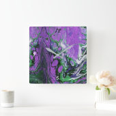 Paarse en groene abstracte verf vierkante klok (Huis)