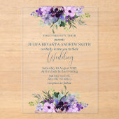 Paarse en groene aquarel Floral bruiloft Acryl Uitnodigingen (Voorkant)