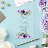 Paarse en groene aquarel Floral bruiloft Acryl Uitnodigingen (Insitu (Huwelijk))