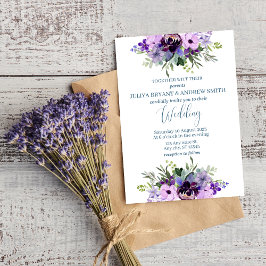 Paarse en groene aquarel Floral bruiloft Kaart