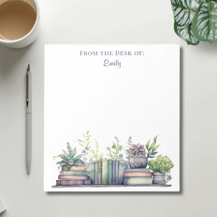 Paarse en Groene Aquarel Plant en Boek Notitieblok
