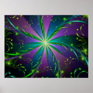 Paarse en Groene Aquatische Fractal Poster