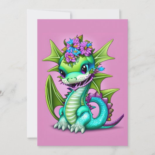 Paarse en groene Baby Dragon Feestdagenkaart (Voorkant)