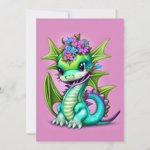 Paarse en groene Baby Dragon Feestdagenkaart