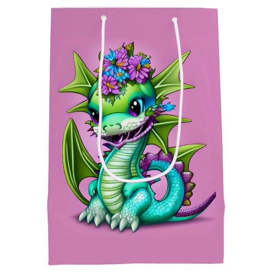 Paarse en groene Baby Dragon Medium Cadeauzakje (Achterkant)