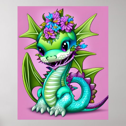 Paarse en groene Baby Dragon Poster (Voorkant)